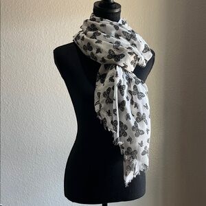 Steve Madden Womens Black White Butterfly Print Scarf Chic Lightweight 79”x32”